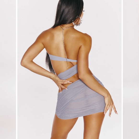 GIA MESH WRAP DRESS - FOSSIL GRAY- LIPS AND HONEY - Picture 4 of 5